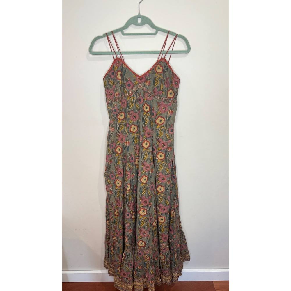 Anokhi Floral Maxi Spaghetti Strap Dress Sz S 100% cotton - Picture 2 of 5